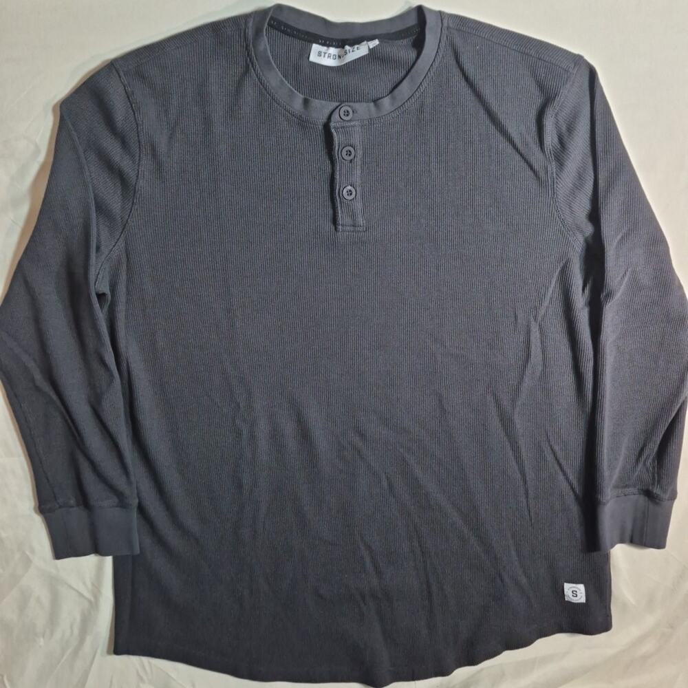 Strongsize Thermal Henley Shirt Mens 2XL Gray Waffle Knit